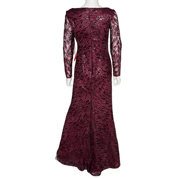 Mac Duggal Long Sleeve Ruched Sequined V-Neck Gown Garnet Women’s Sz 6 NWT - Picture 6 of 9